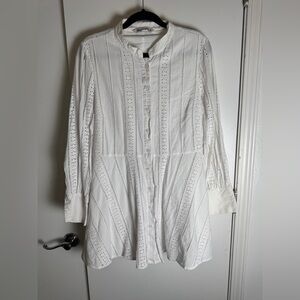Zara White Button-Up‎ Eyelet Tunic, xxl